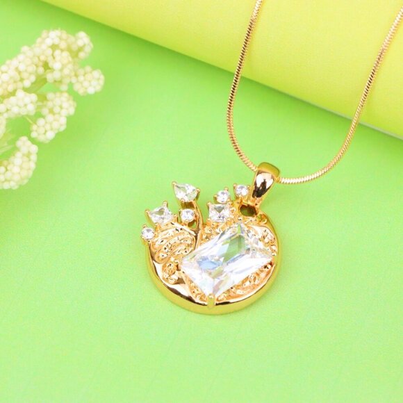 "Elegant Round Rose Gold Pendant with Sparkling Crystal Accents, XPPT1284 - Picture 12 of 12